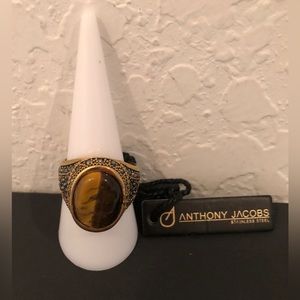 NEW MEN’S GENUINE TIGER EYE GOLD STAINLESS STEEL RING BY ANTHONY JACOBS SIZE 10